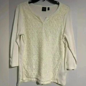Women’s size L sweater with crochet detail - cream color EUC